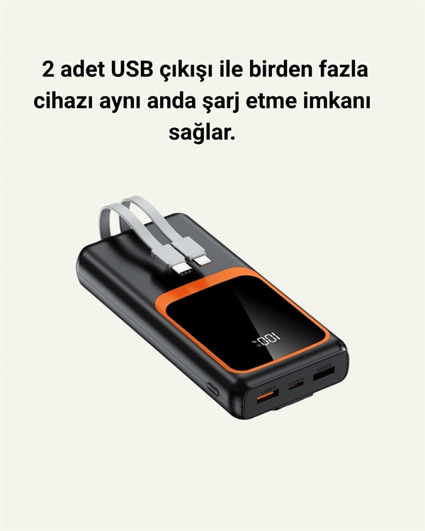 20000 mAh Powerbank | Çok Kablolu Dijital Göstergeli Yüksek Hızlı Şarj Cihazı - Görsel 4