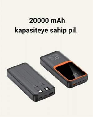 20.000 mAh Powerbank – 22.5W Hızlı Şarj Çok Kablolu Dijital Göstergeli