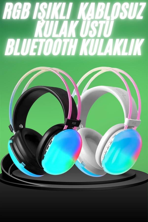 Yeni Nesil Kulak Üstü Kablosuz Uzun Ömürlü RGB Işıklı Bluetooth Kulaklık - Görsel 2