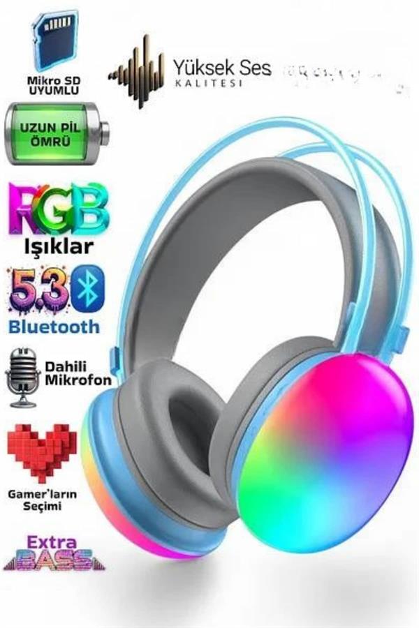 Yeni Nesil Kulak Üstü Kablosuz Uzun Ömürlü RGB Işıklı Bluetooth Kulaklık - Görsel 4