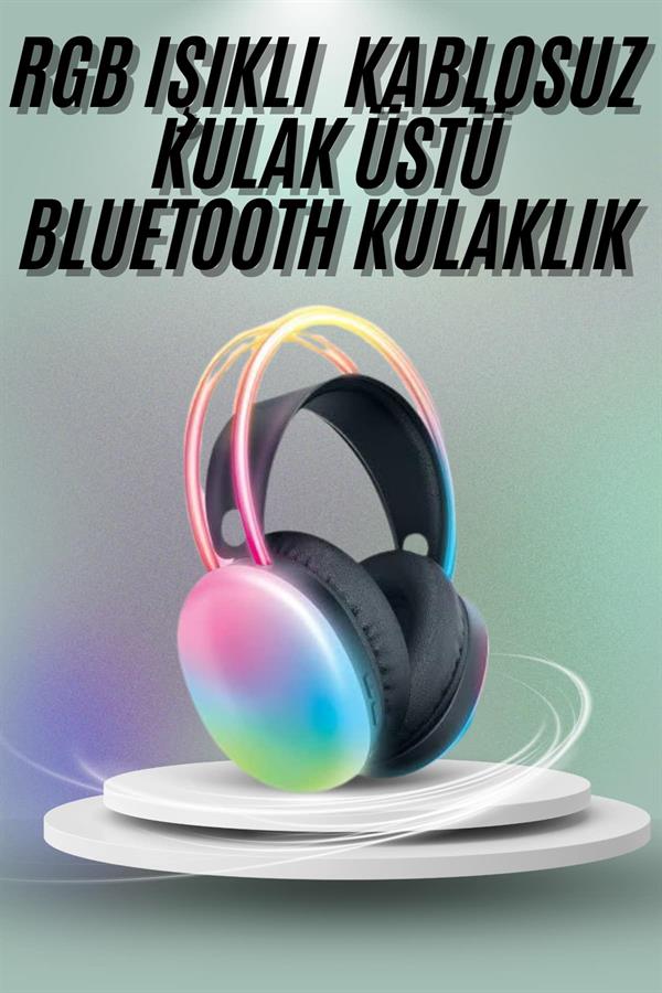 Kulak Üstü Kablosuz Bluetooth Kulaklık Unısex Renkli Işıklı Kulaklık - Görsel 2