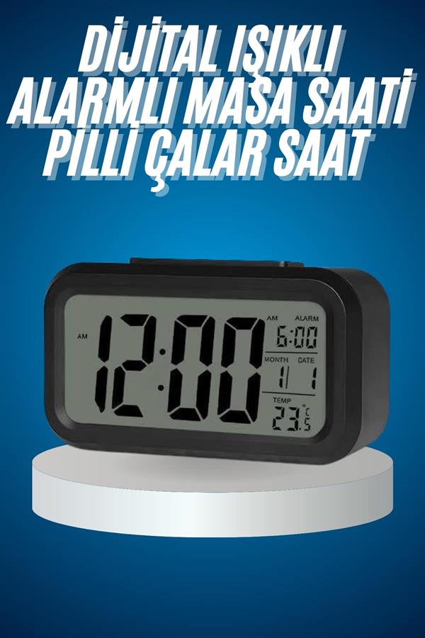 Işıklı Dereceli Masa Ofis Saati Alarmlı Termometre Takvim Çalar Saat - Görsel 2