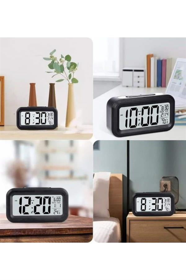 Işıklı Dereceli Masa Ofis Saati Alarmlı Termometre Takvim Çalar Saat - Görsel 3