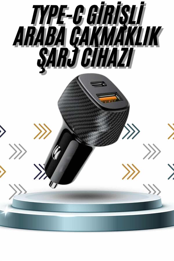 Hızlı Oto Şarj Cihazı 38W Çift Girişli HIzlı Şarj Oto Çakmaklık Type-C - Görsel 2