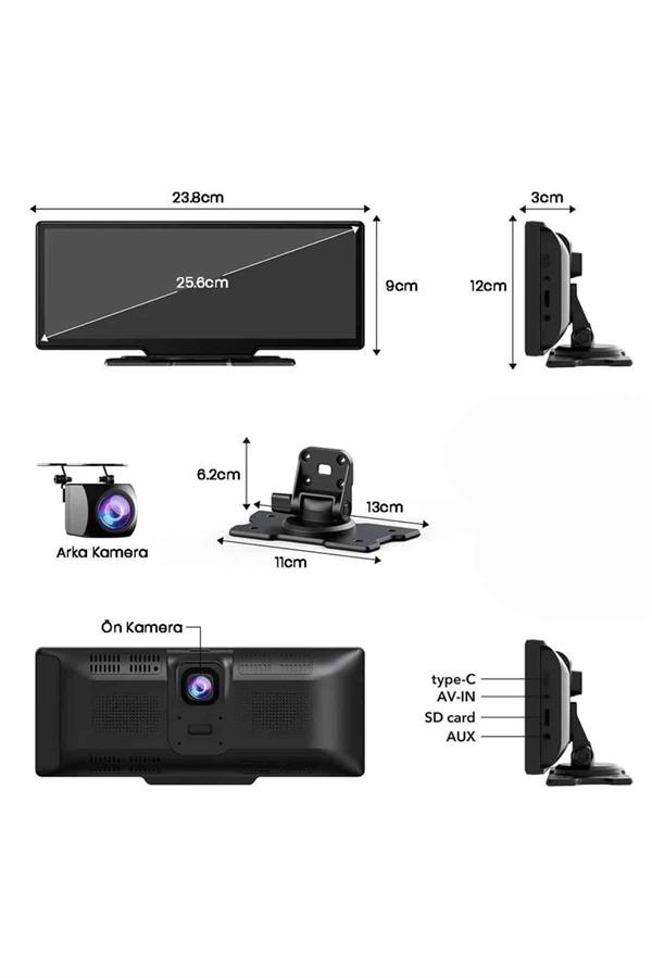 Android ve İOS Uyumlu Ön Arka Çift Kameralı Araç Ekranı Dokunmatik CarPlay - Görsel 4