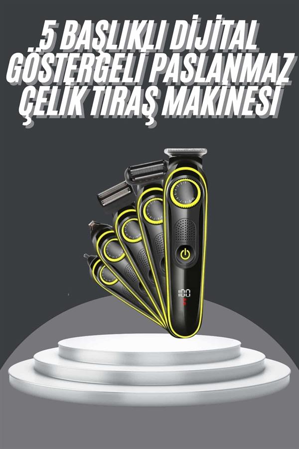 5 Başlıklı Şarjlı Tıraş Makinesi Led Ekran Saç Sakal Ense Tıraşına Uygun Bakım Seti - Görsel 2