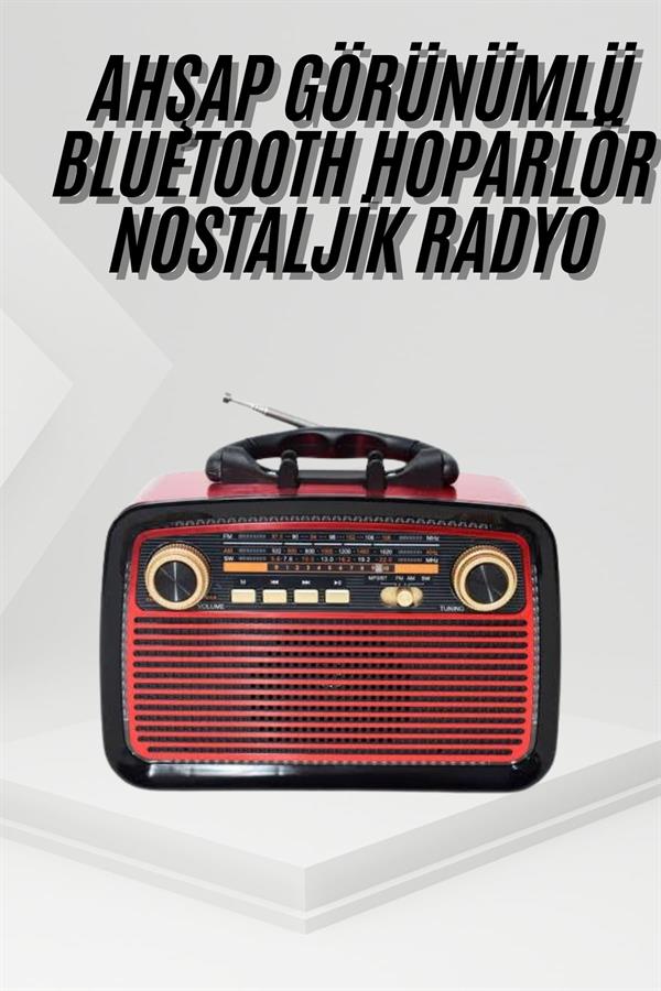 Nostalji Radyo Bluetooth Hoparlör USB-SD Kart Giriş Led Fener Işıklı Bataryalı Pilli - Görsel 2