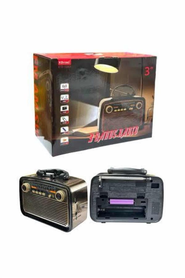 Nostalji Radyo Bluetooth Hoparlör USB-SD Kart Giriş Led Fener Işıklı Bataryalı Pilli - Görsel 3