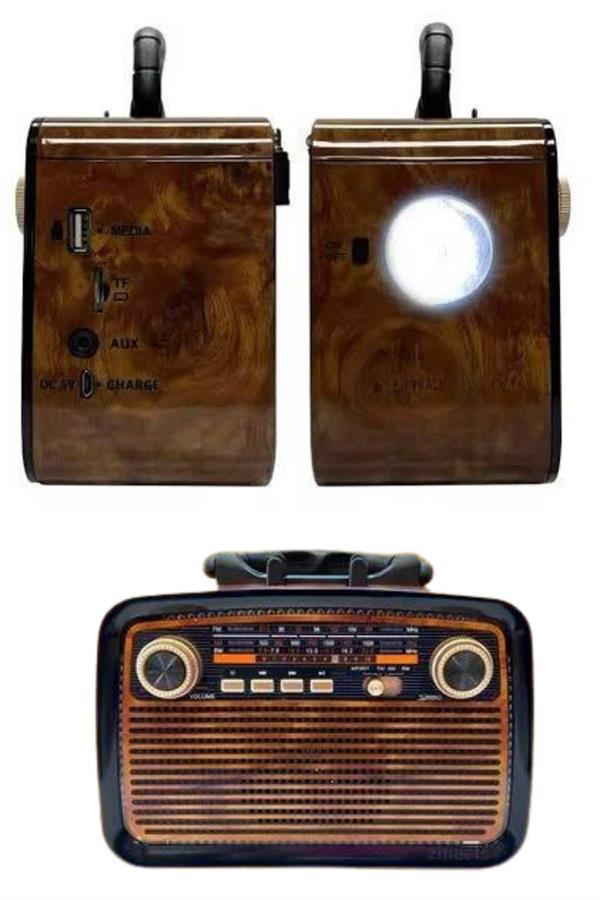 Nostalji Radyo Bluetooth Hoparlör USB-SD Kart Giriş Led Fener Işıklı Bataryalı Pilli - Görsel 4