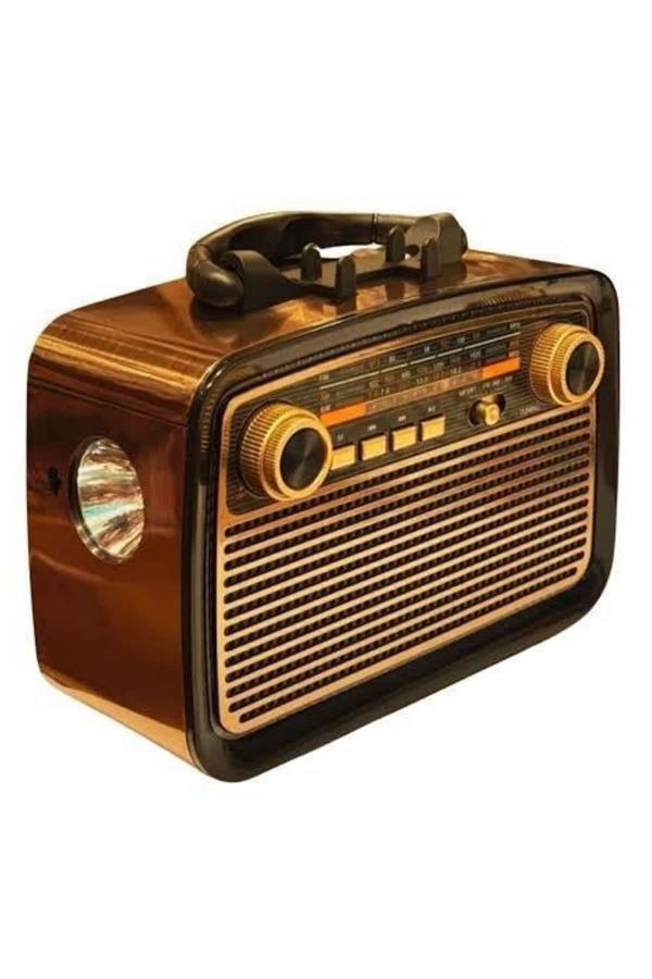 Nostalji Radyo Bluetooth Hoparlör USB-SD Kart Giriş Led Fener Işıklı Bataryalı Pilli - Görsel 5