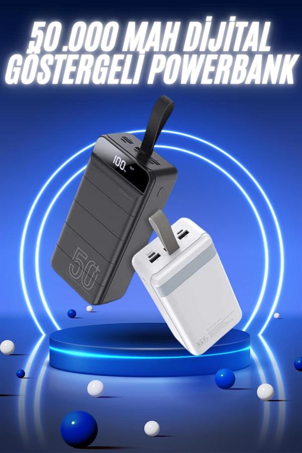 50.000 Mah Powerbank Turbo Hızlı Led Göstergeli Android İOS Uyumlu Taşınabilir Askılı - Görsel 2