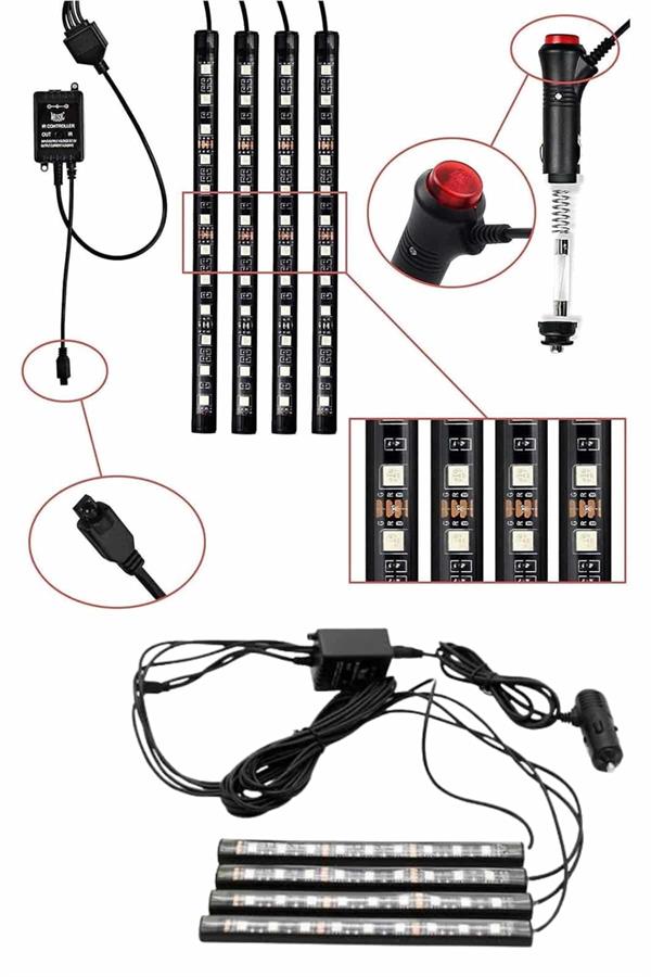 RGB Işıklı Araç İçi Aydınlatma Kumandalı 12'li Led Işık Renk Değiştirebilen - Görsel 3