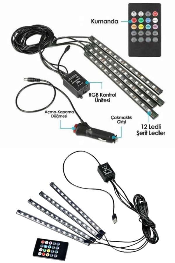 Araç İçi Ayak Altı Led 12 Led Işık Sese Müziğe Duyarlı RGB Işıklı Aydınlatma Seti - Görsel 3