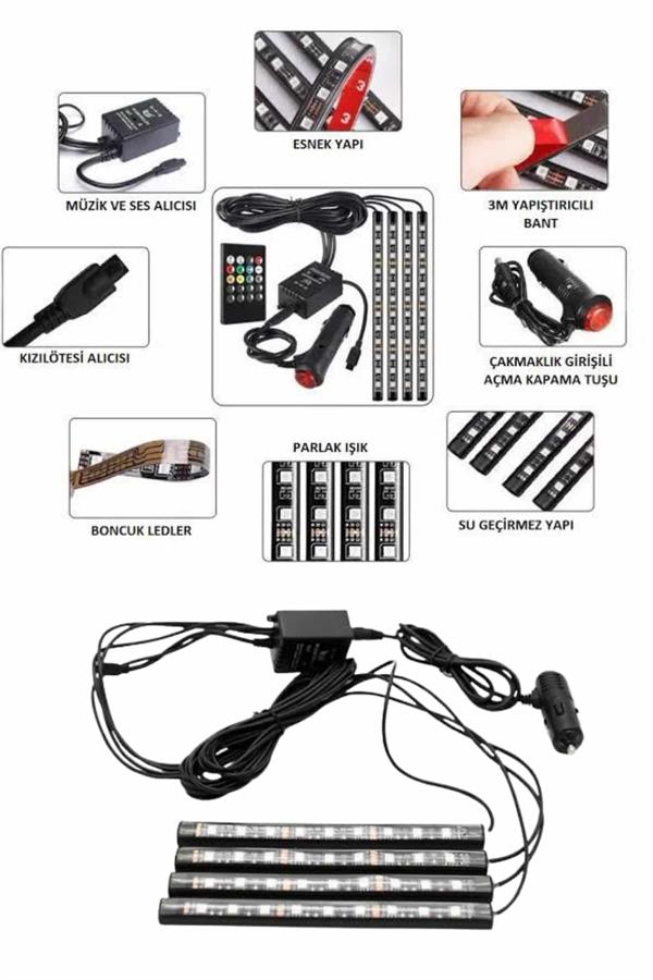 Araç İçi Ayak Altı Led 12 Led Işık Sese Müziğe Duyarlı RGB Işıklı Aydınlatma Seti - Görsel 5