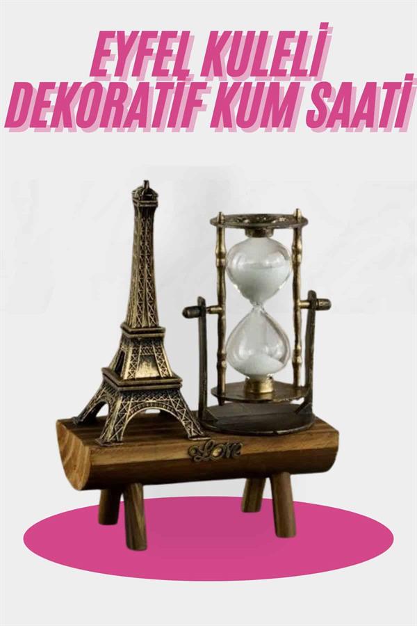 Eyfel Kulesi Tasarımlı Kum Saati Kristalleştirilmiş Kum Saati Dekoratif Ahşap Görünümlü - Görsel 2