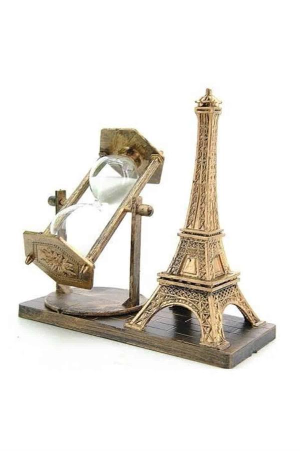 Eyfel Kulesi Tasarımlı Kum Saati Kristalleştirilmiş Kum Saati Dekoratif Ahşap Görünümlü - Görsel 3