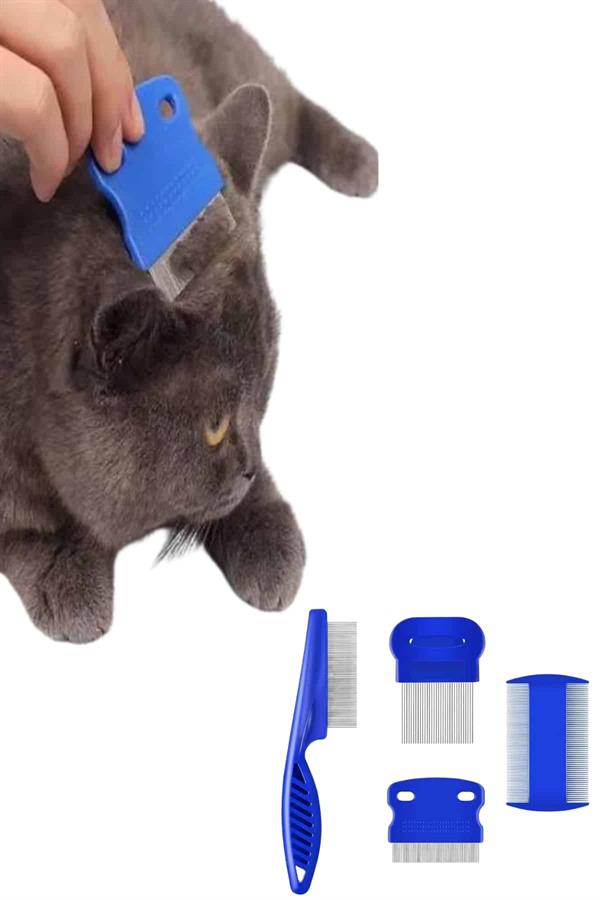 4'lü Bit Pire Tarağı Set Kedi Köpek Evcil Hayvan Tüy Toplayıcı Mavi - Görsel 5