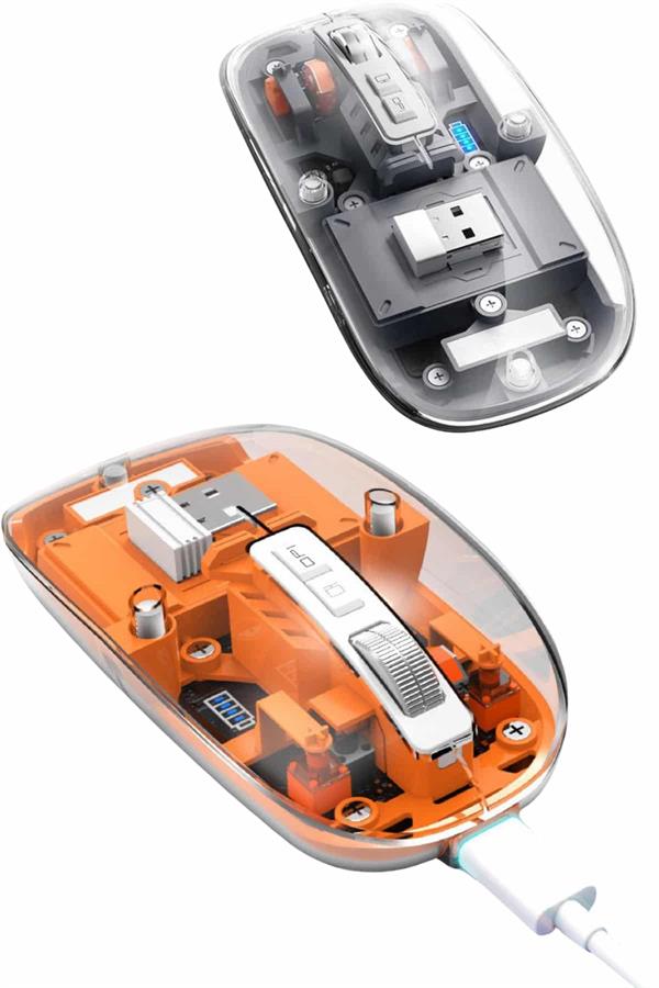 Mouse Fare Kablosuz Mouse Fare Şarjlı Bluetooth Sessiz 5 Tuşlu Şeffaf