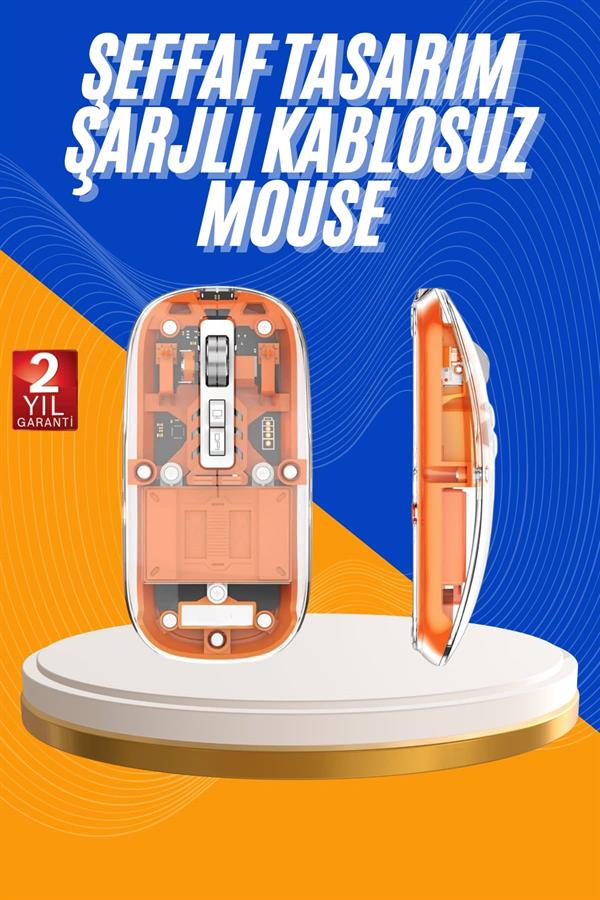 Mouse Fare Kablosuz Mouse Fare Şarjlı Bluetooth Sessiz 5 Tuşlu Şeffaf - Görsel 2