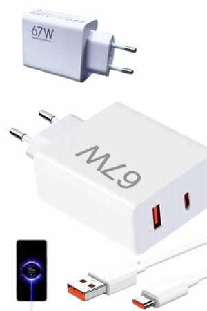 Hızlı Şarj Aleti Adaptörü Kablo Seti 67W Uzun Ömürlü Beyaz