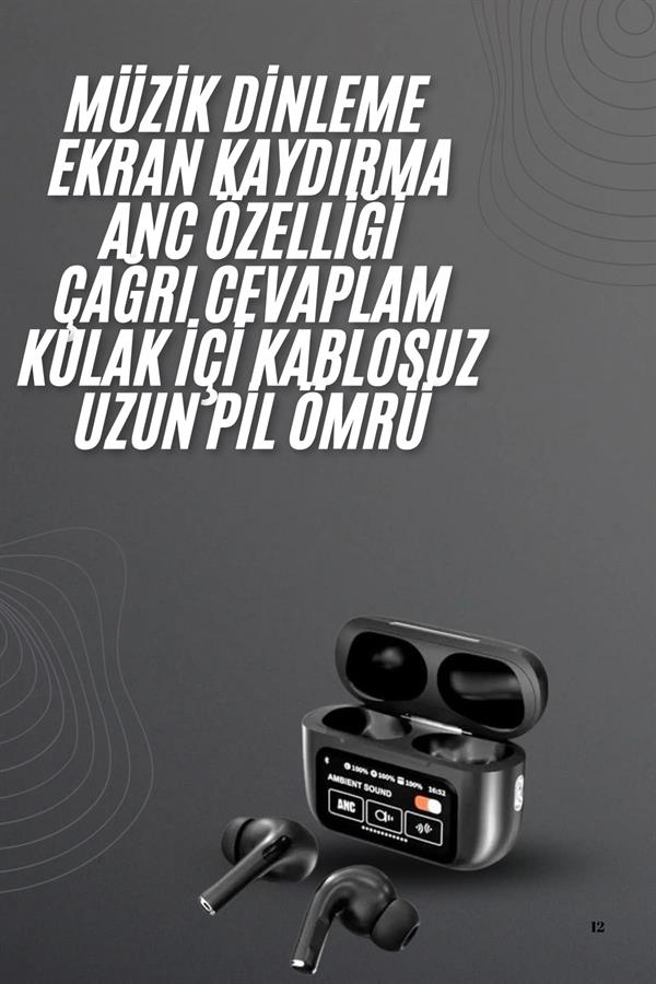 Kulak İçi Bluetooth Kulaklık Ekranlı Müzik Dinleme Çağrı Cevaplama Siyah