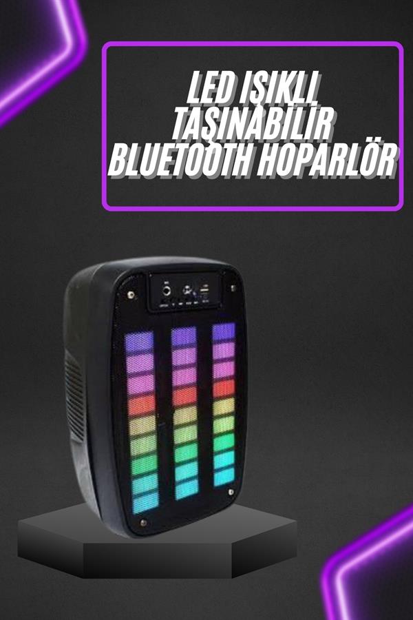 Taşınabilir 6.5 inç LED Bluetooth Kareoke Hoparlör RGB Işıklı Radyolu - Görsel 2