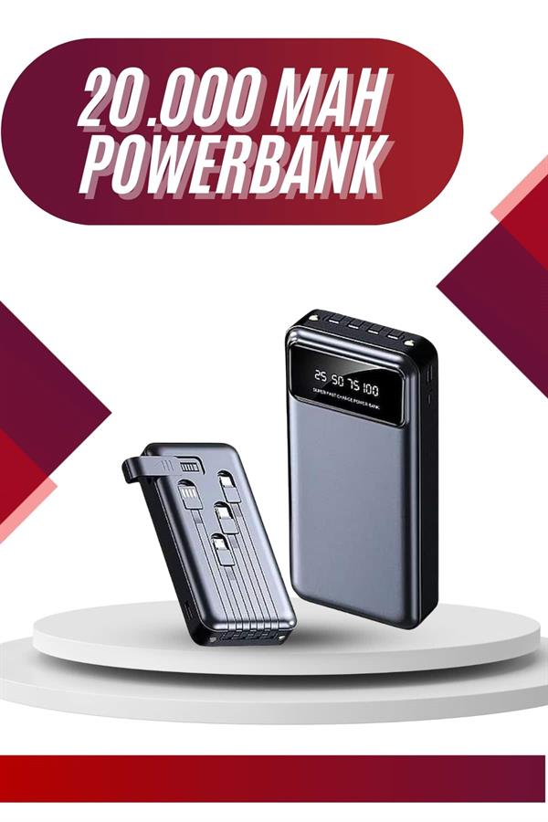 4 Çıkışlı 20.000 Mah Powerbank Uzun Pil Ömürlü Taşınabilir - Görsel 2