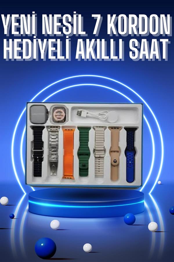 Akıllı Saat 7 Kordon Hediyeli Takvim Alarm Nabız Ölçer Bildirim Görme Sesli Görüşme - Görsel 2