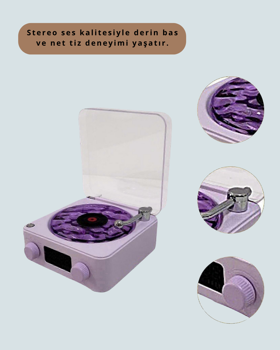 360° Sesli Kablosuz Hoparlör – Retro Tasarım ve Projektör Işığı - Görsel 4