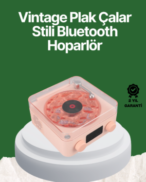 Vintage Tarz Bluetooth Hoparlör – Gece Işığı ve Zaman Göstergeli
