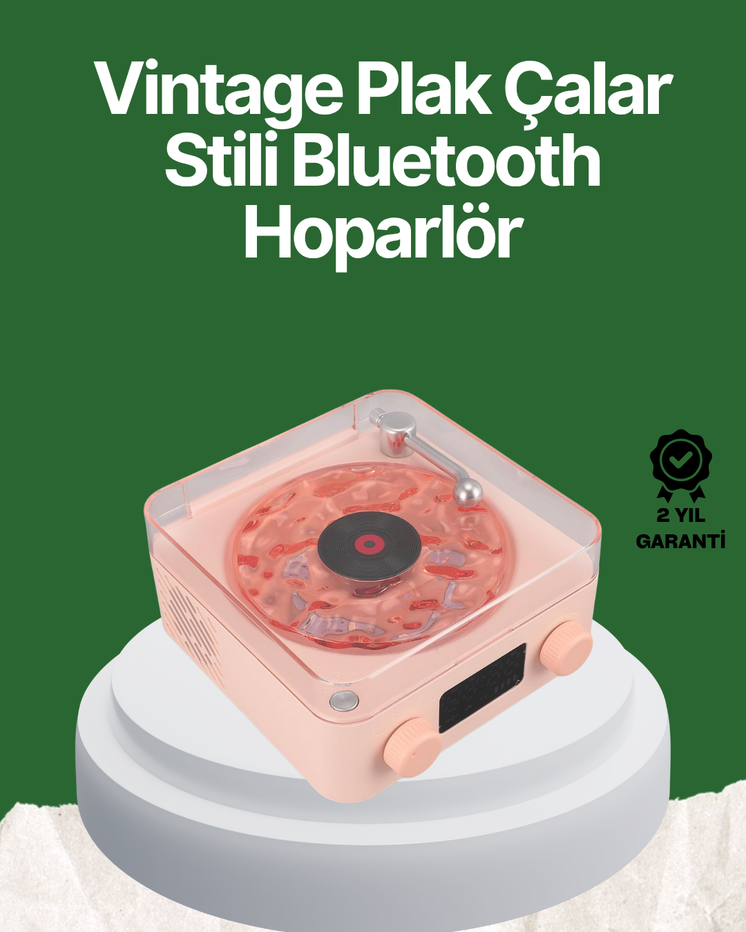 Vintage Tarz Bluetooth Hoparlör – Gece Işığı ve Zaman Göstergeli