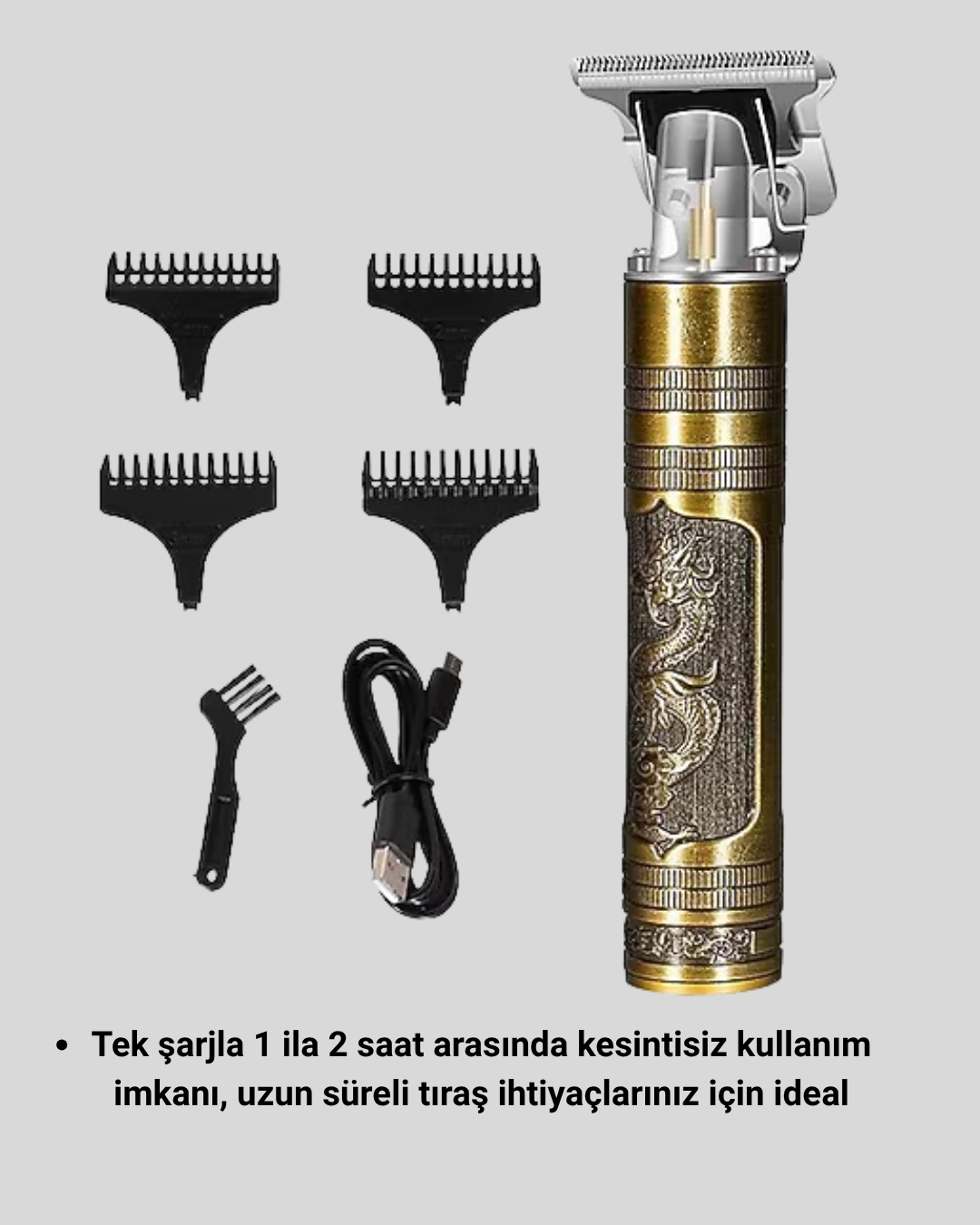 Şarjlı T Bıçaklı Saç ve Sakal Tıraş Makinesi – 3 Başlıklı Güçlü Motorlu 2 Saat Kullanım - Görsel 4