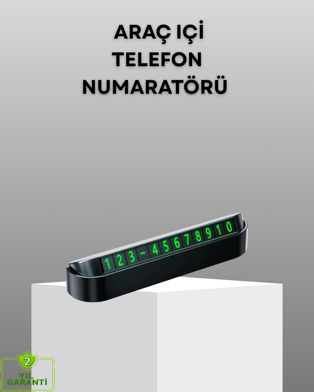 Gri Alüminyum Araç İçi Telefon Numaratörü – Dayanıklı Modern ve Net Görünürlük Sağlayan Tasarım