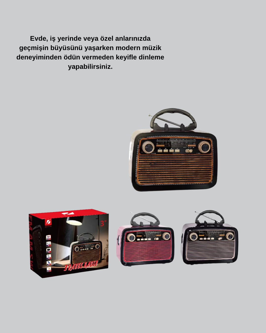 LED’li Nostaljik Bluetooth Hoparlör – Vintage Tasarım Ahşap Doku - Görsel 4