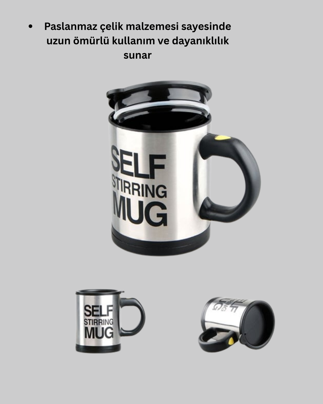 Otomatik Karıştıran Akıllı Kupa – Paslanmaz Çelik Isı Korumalı - Görsel 4