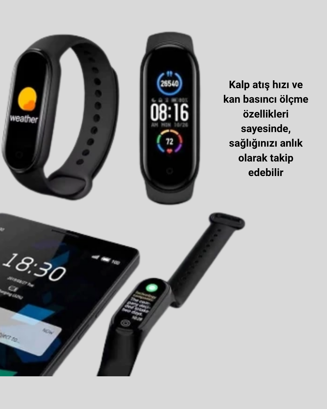 Akıllı Spor Bilekliği – Kalp Atış Kan Basıncı Uyku Takip ve Bildirim Özellikli - Görsel 2