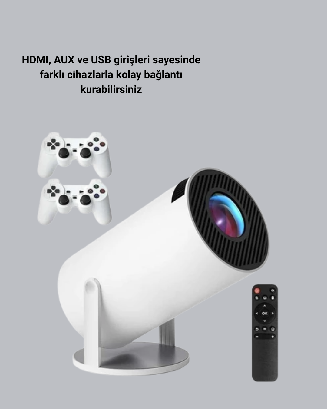 4K Wi-Fi 6 Projeksiyon Cihazı – 10.000+ Oyun Desteği Kablosuz Bağlantı ve Çoklu Giriş Portları - Görsel 2