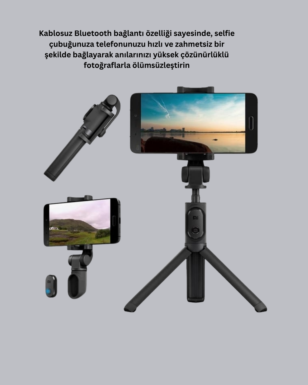 Bluetooth Selfie Çubuğu – 360° Dönebilen Başlık Kablosuz Bağlantı - Görsel 4