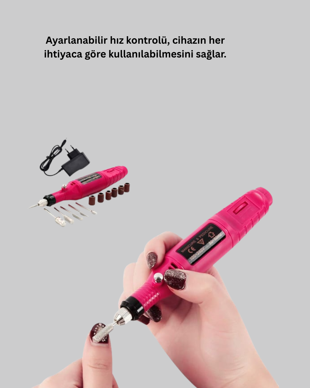 Profesyonel Tırnak Matkap Makinesi – USB Şarjlı Ayarlanabilir Hız Düşük Titreşimli ve Sessiz Çalışma - Görsel 5