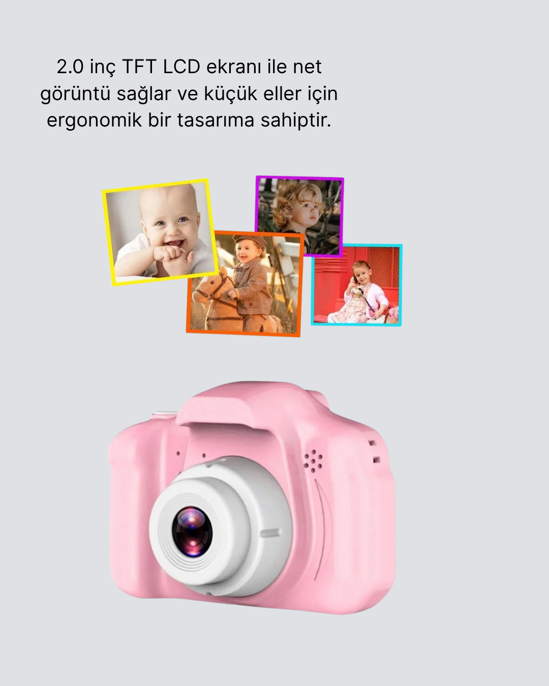 8 Megapiksel Mini Çocuk Kamerası HD Ekranlı Darbeye Dayanıklı ve Şarjlı - Görsel 3