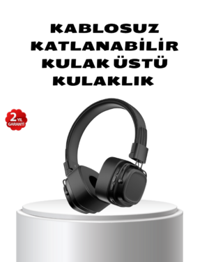 Kablosuz Kulak Üstü Bluetooth Kulaklık Güçlü Bas ve Katlanabilir Tasarım