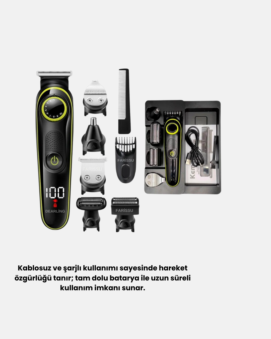 5’i 1 Arada Şarjlı Erkek Bakım Seti LED Göstergeli ve Suya Dayanıklı - Görsel 3