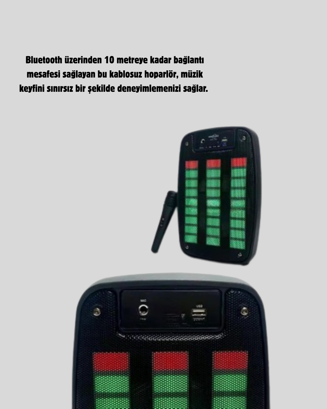 GTS 1793 Işıklı 6.5 İnç Kablosuz Hoparlör Bluetooth USB ve FM Özellikli - Görsel 4