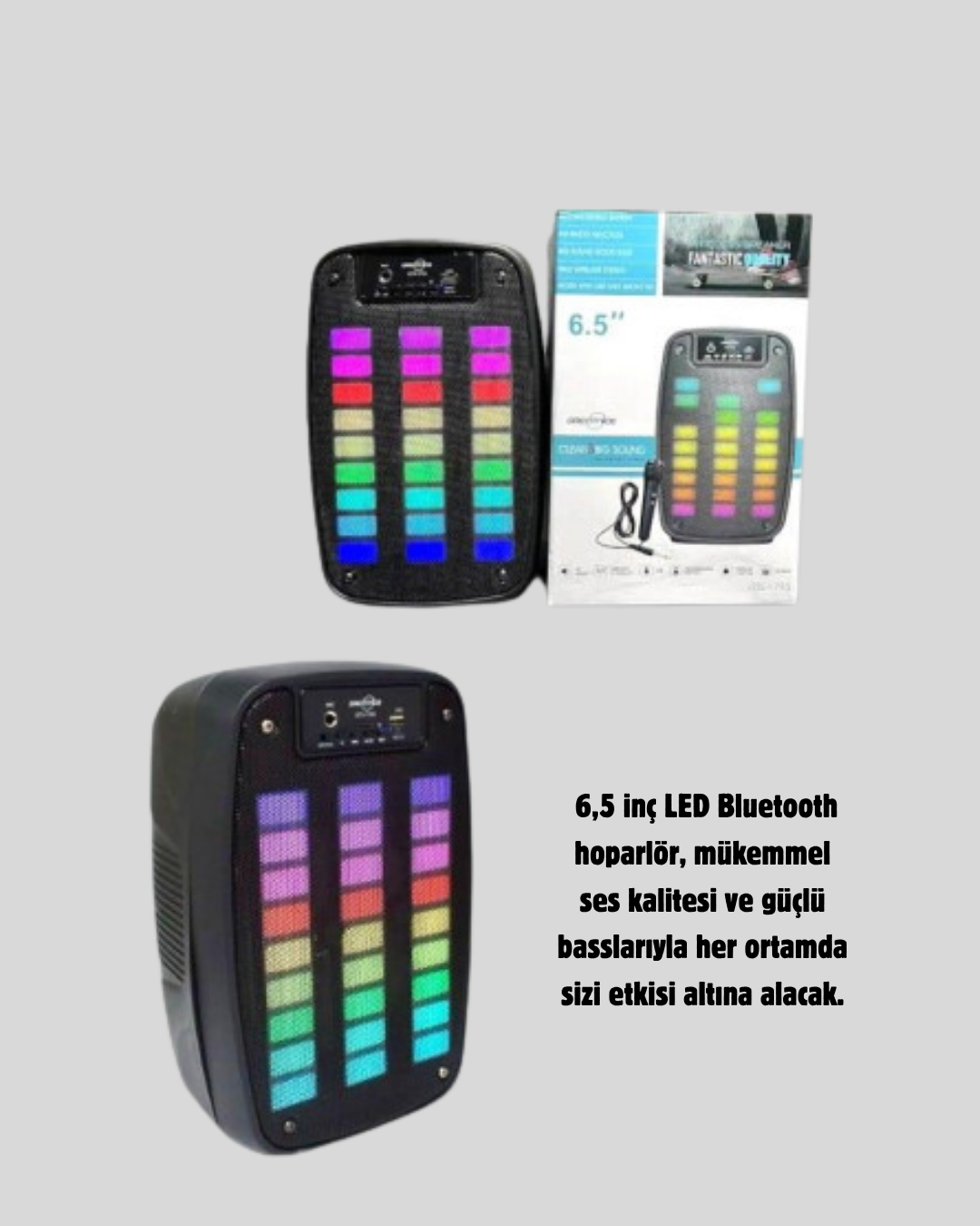 6.5” LED Işıklı GTS 1793 Bluetooth Hoparlör Güçlü Bass ve FM Destekli - Görsel 5