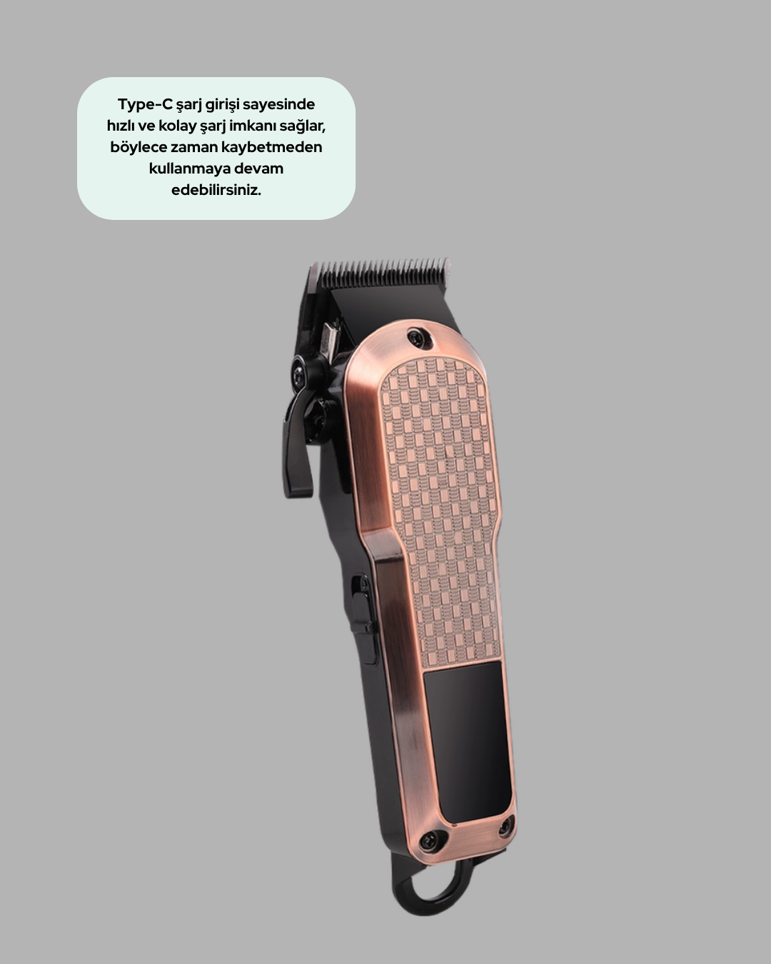 Profesyonel 7000RPM Saç Kesim Makinesi – Type-C Şarjlı LCD Ekranlı 4 Kademeli Ayar - Görsel 2