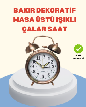 Metal Bronz Nostaljik Masa Saati Alarmlı Büyük Boy Sessiz Mekanizmalı