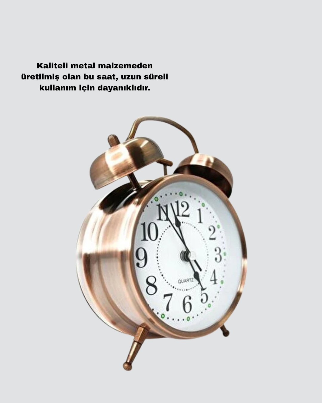 Metal Bronz Nostaljik Masa Saati Alarmlı Büyük Boy Sessiz Mekanizmalı - Görsel 3