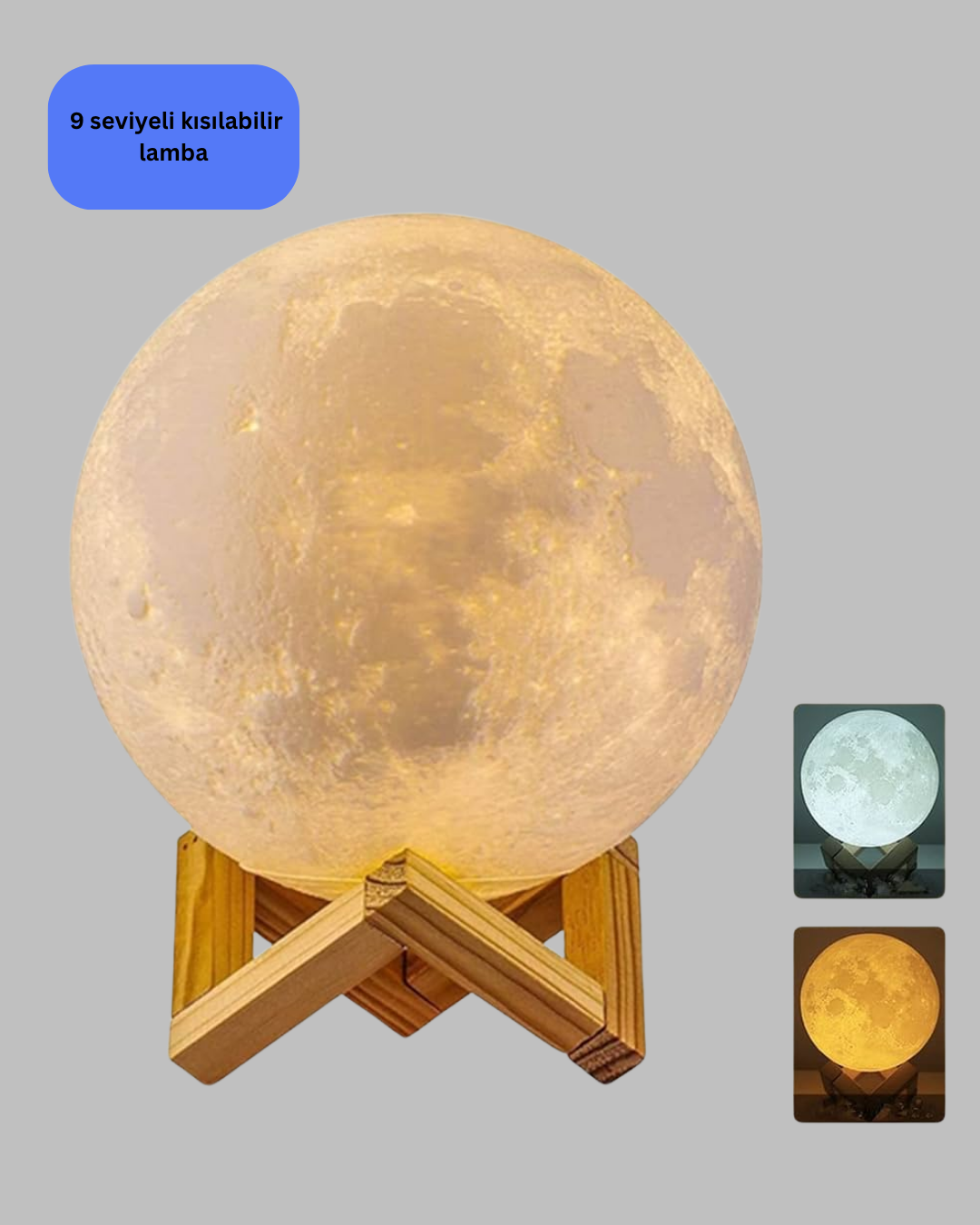 16 Renkli 3D Ay Gece Lambası RGB Modlu Şarjlı Uzaktan Kumandalı - Görsel 3