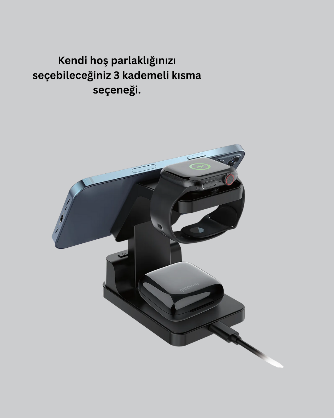 Dijital Saatli Kablosuz Şarj İstasyonu – 3’ü 1 Arada Apple Uyumlu Hızlı Şarj ve LED Ekran - Görsel 5