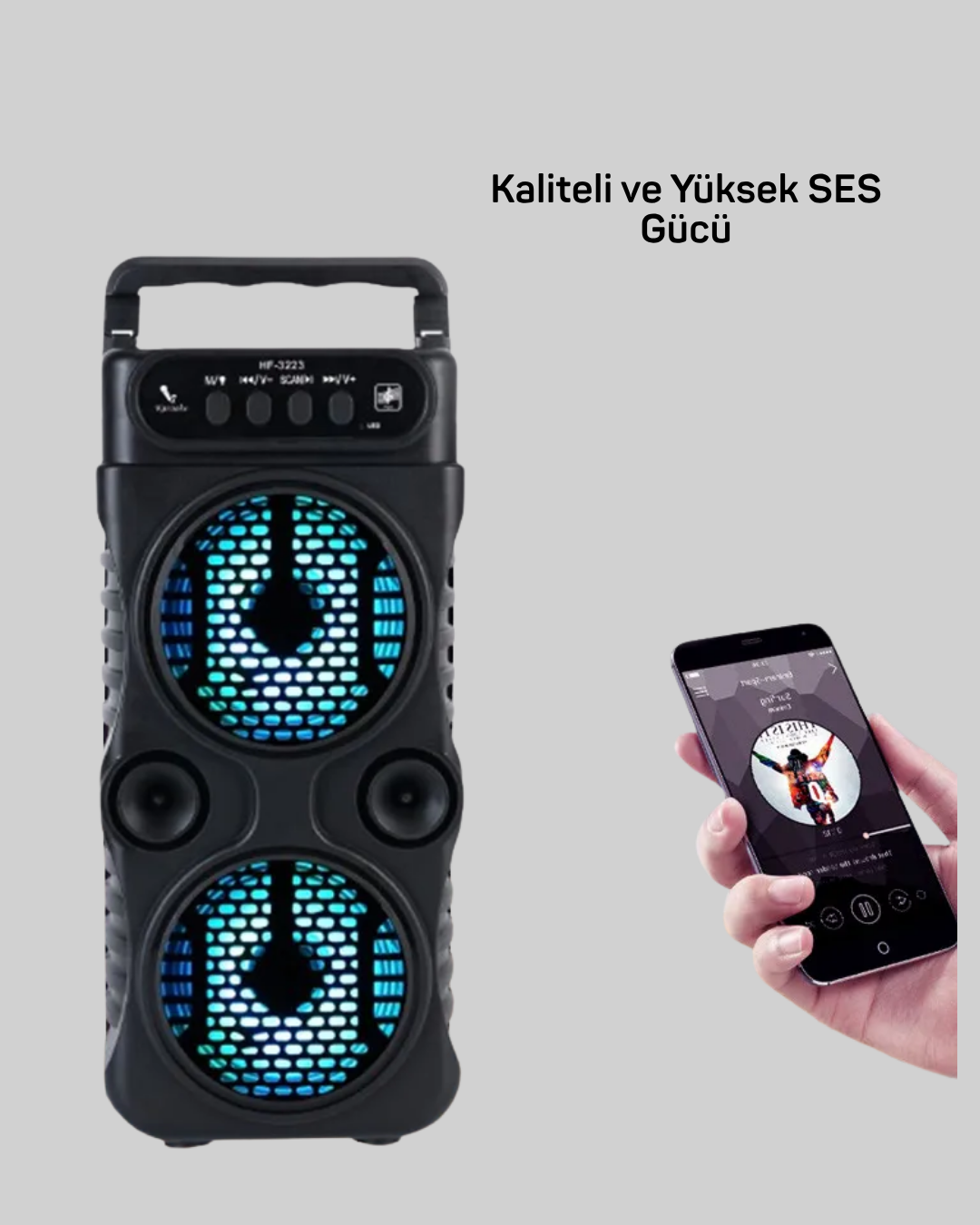 Bluetooth Bağlantılı LED Işıklı Taşınabilir Hoparlör – 1200 mAh Şarjlı FM Radyolu - Görsel 4